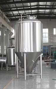New 3000 Liter fermenter, stainless steel, designed for medium-scale fermentation processes in the biotech or brewing industry. Includes integrated temperature control – craft brewery and brewing equipment